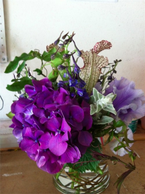 purple hydrangea centerpiece