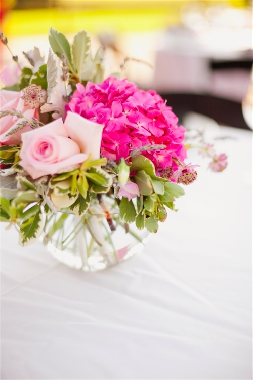 pink hydrangea centerpiece