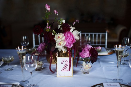 deco table number and centerpiece | number by Little Arrow, flowers by Anastasia Ehlers, photo by Anne Nunn