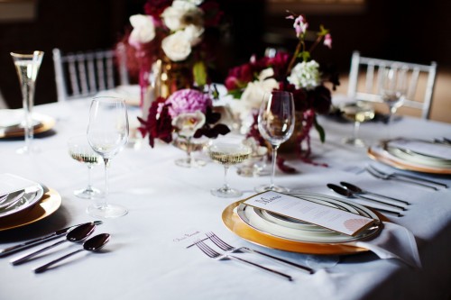 mixed metal place setting with art deco menu | stationery by Little Arrow, flowers and styling by Anastasia Ehlers, photo by Anne Nunn