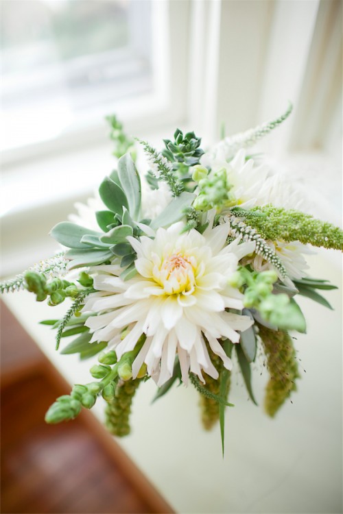 succulent and white dahlia bouquet by Anastasia Ehlers | photo by Erika Nicole