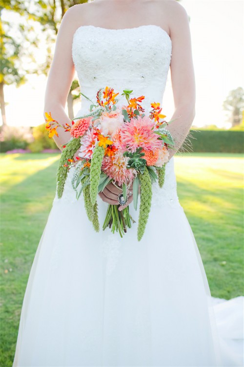 succulent and orange dahlia bouquet with millet by Anastasia Ehlers | photo by Erika Nicole