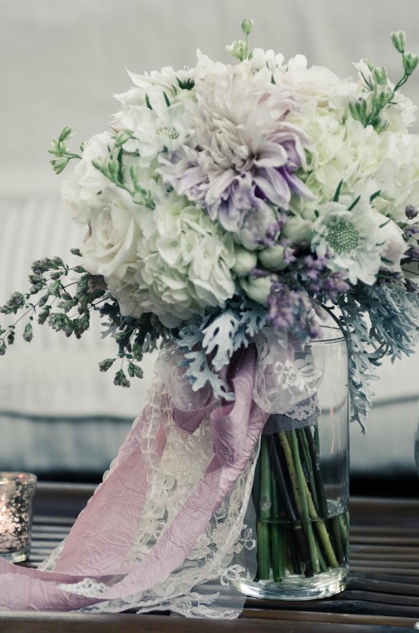 bridal bouquet with lace and fabric trim by Anastasia Ehlers | photo by Amy Rollo