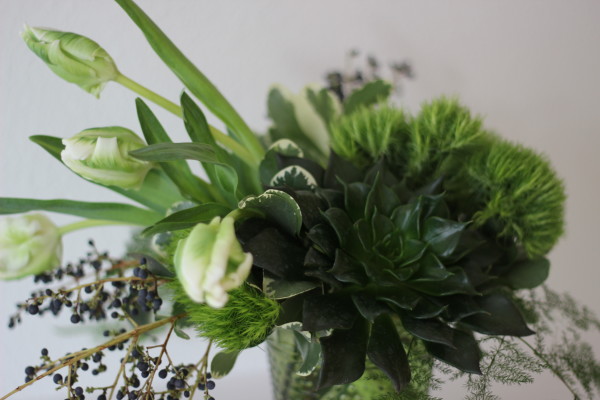 tulip and succulent arrangement by anastasia ehlers