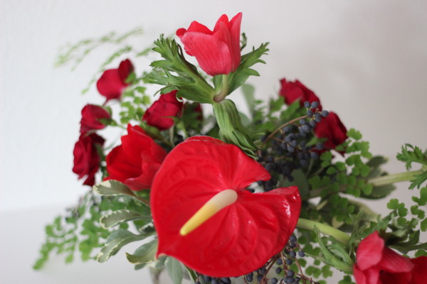 red anthurium arrangement by anastasia ehlers