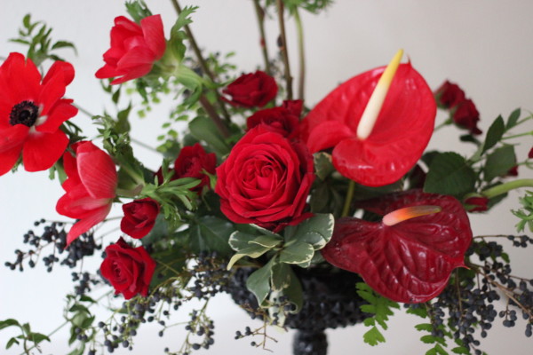 red black floral arrangement by anastasia ehlers