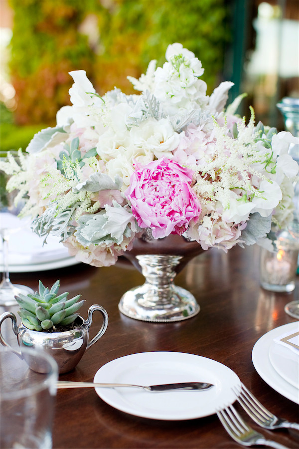 peony and hydrangea centerpiece by Anastasia Ehlers | photo by Erika Nicole