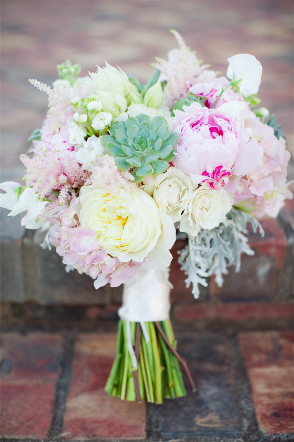 ivory and blush bouquet with succulents by Anastasia Ehlers | photo by Erika Nicole