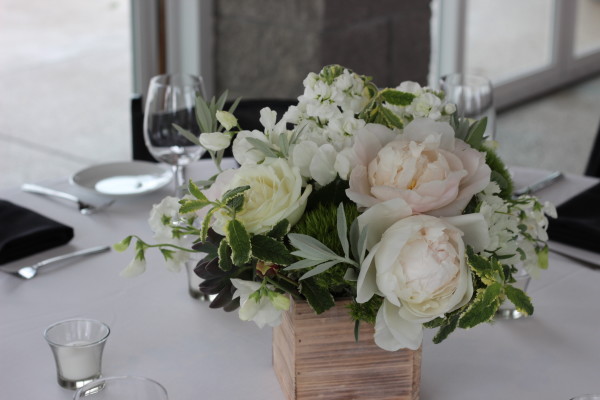 peony centerpiece with herbs by anastasia floral design