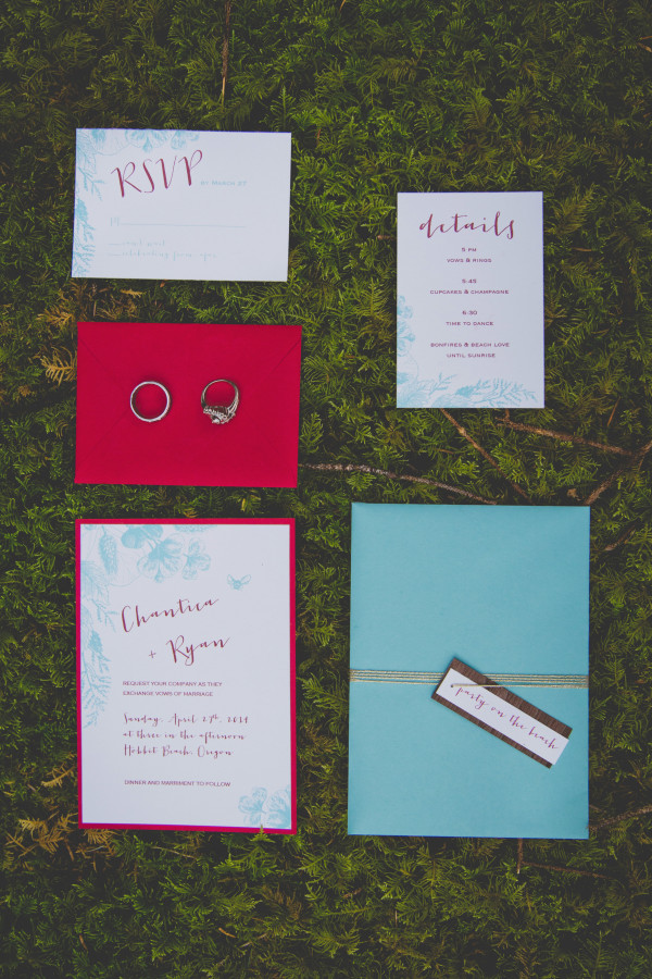 aqua and red wedding stationery by Rachel Gregg | photo by Cat Dossett